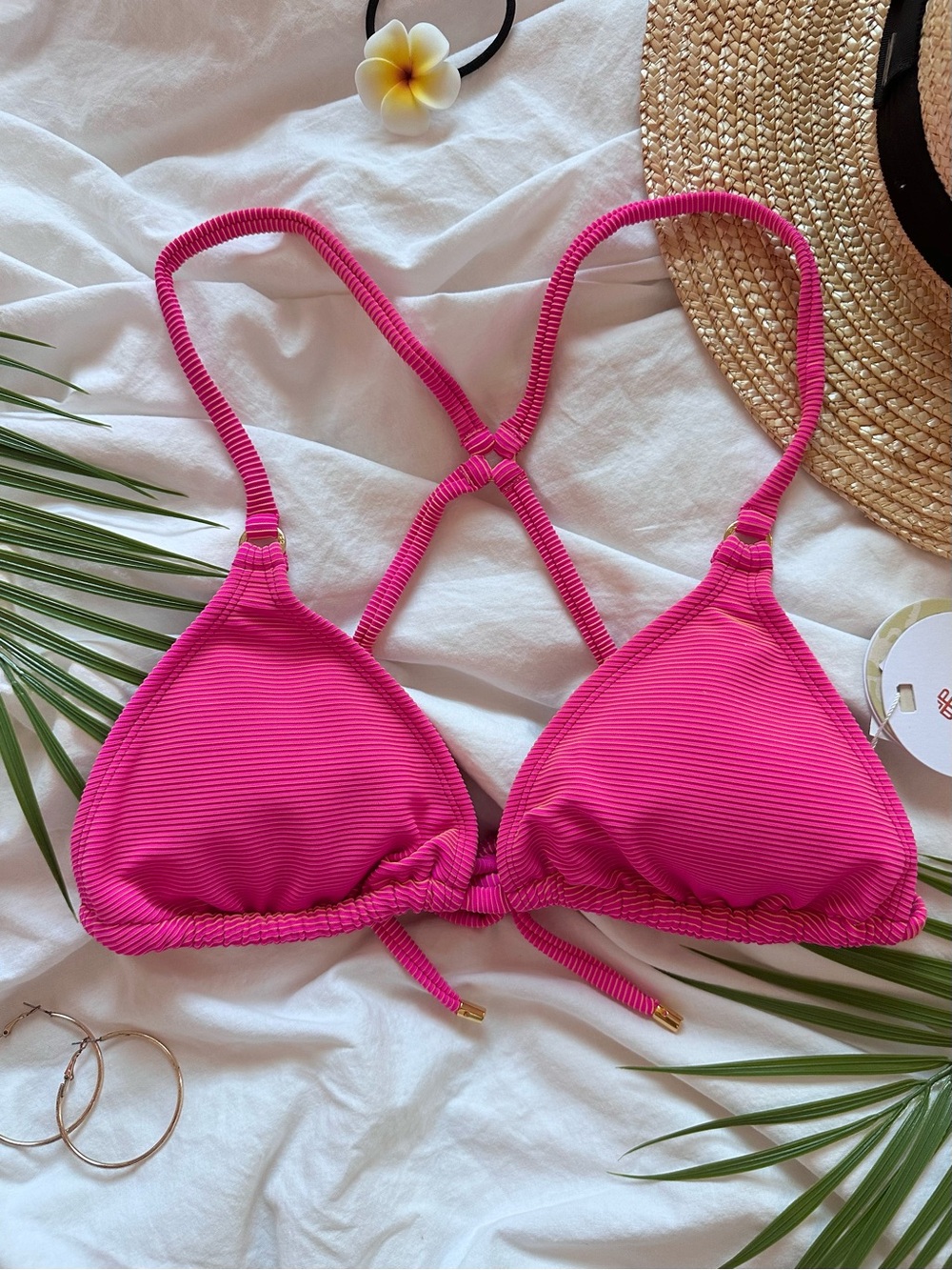 PQ Swim Nova Hot Pink Cranberry Ribbed Triangle Bikini Top - Picture 1 of 13
